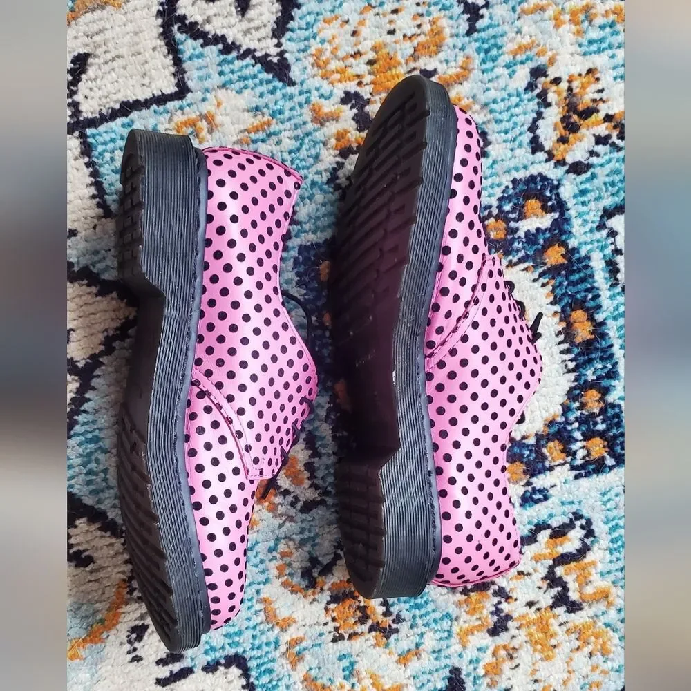 Dr Martens 1461 Pink With Flocked Black Polka Dots Originals Size US L 10 - Picture 4 of 12